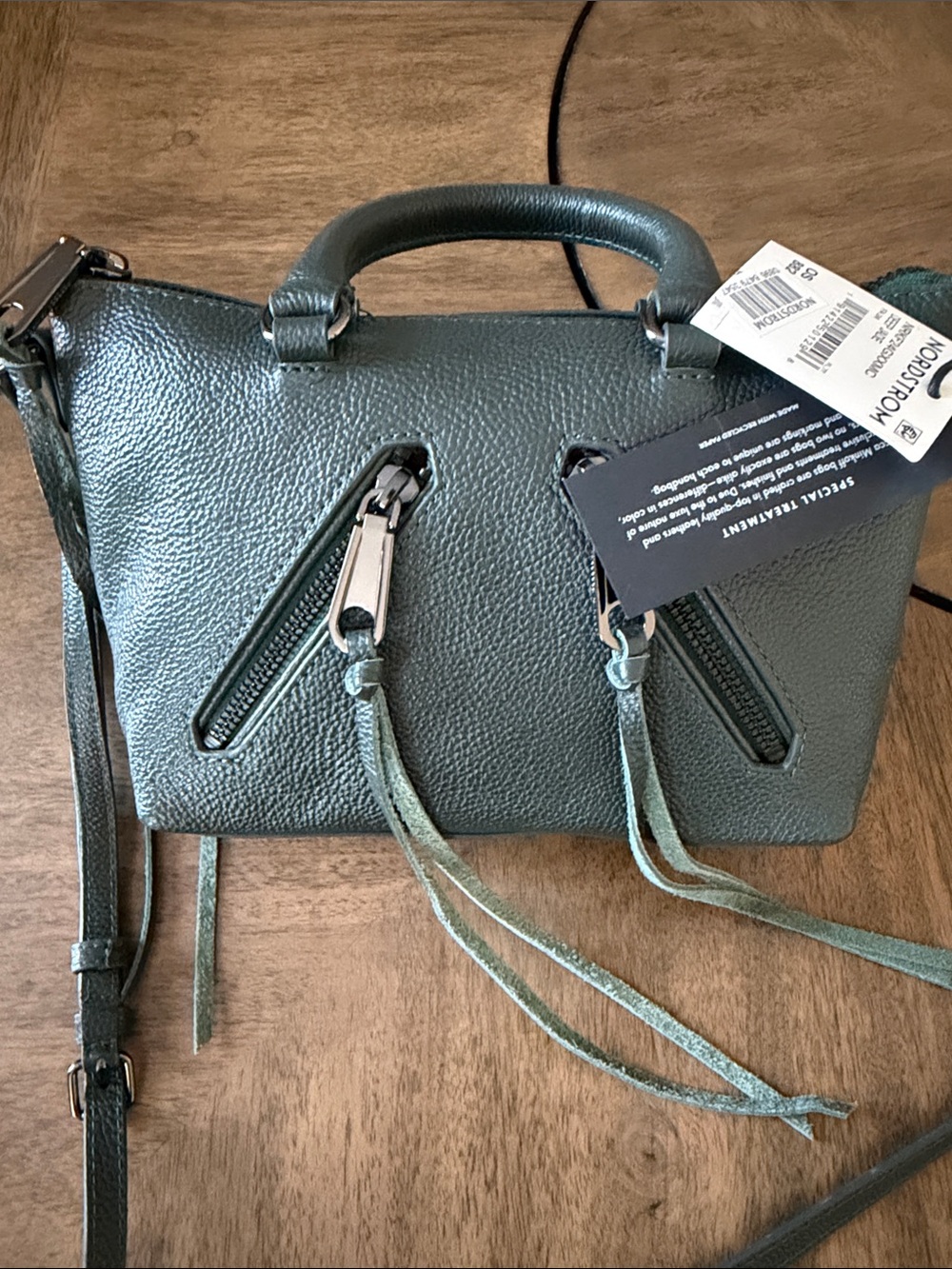 Rebecca Minkoff pebbled leather Micro Moto satchel crossbody in Deep Jade
